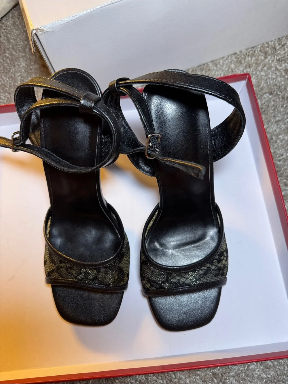 Black Lace Ankle-Strap High Heel Sandals